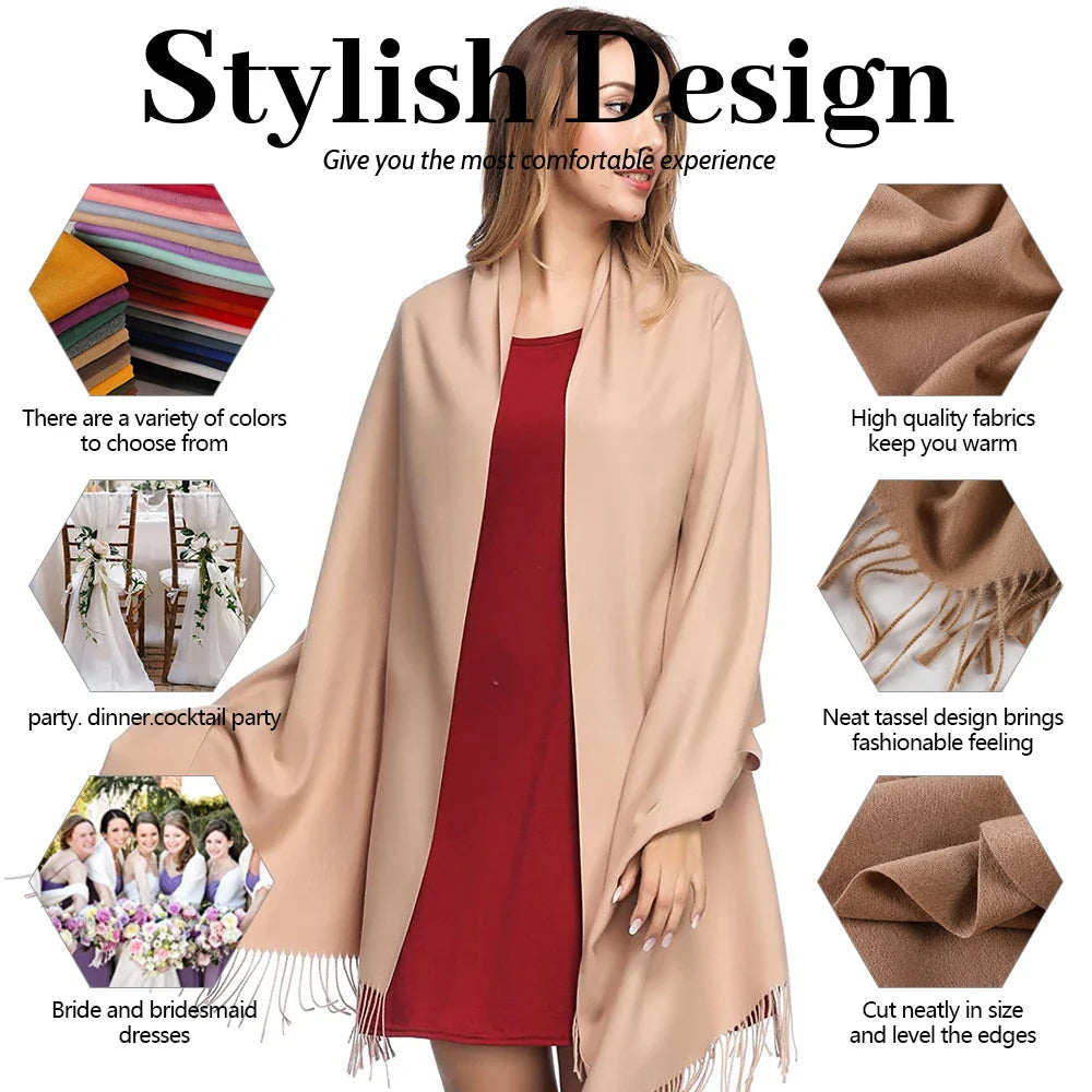 Wintersjaal Dames Polyester Lange Franjes Oversized Omslagdoek Effen Kleur Veelzijdig 180x70cm | Sansoti