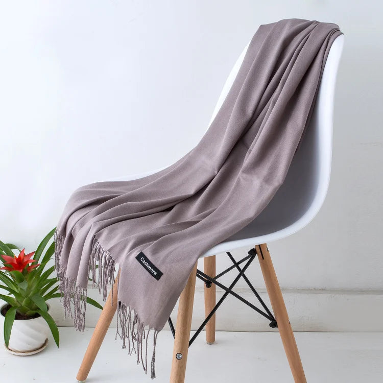 Wintersjaal Dames Polyester Lange Franjes Oversized Omslagdoek Effen Kleur Veelzijdig 180x70cm | Sansoti