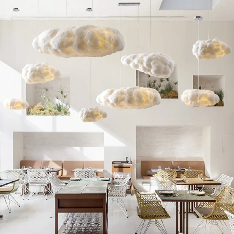 Suspension blanche en forme de nuage en plastique E27 réglable 150 cm, intérieur moderne pour salon, salle à manger et chambre | Sansoti