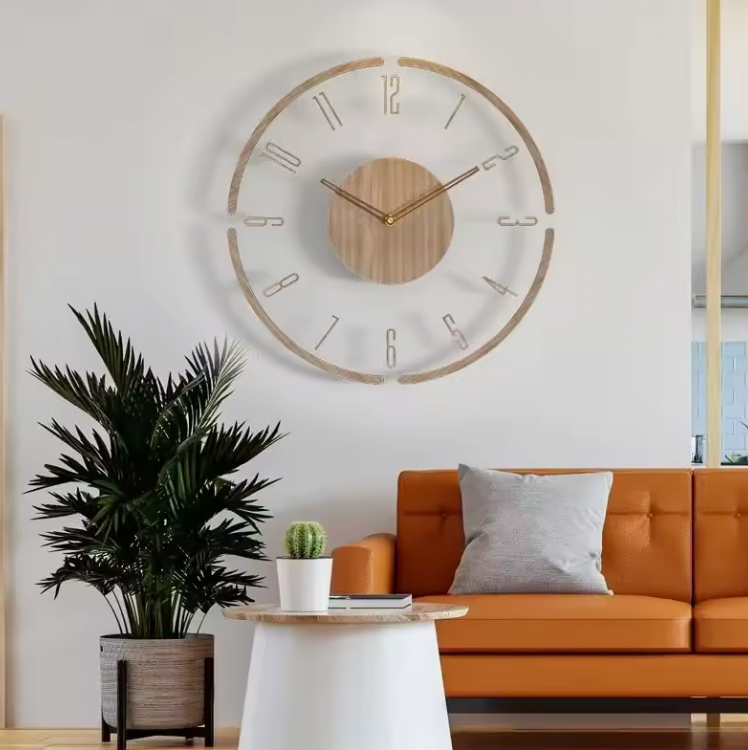 Stille Wandklok 30cm Acryl & Hout Geruisloos Uurwerk Scandinavisch Design Woonkamer Slaapkamer Kantoor | Sansoti