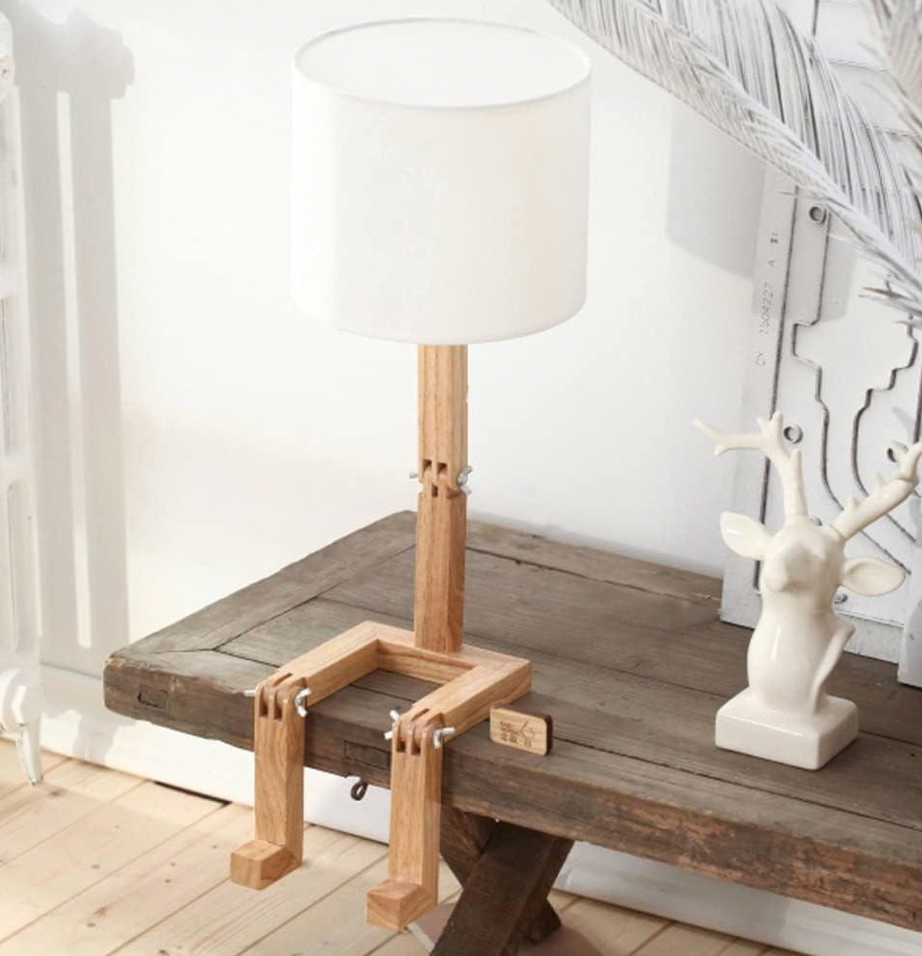 Houten Tafellamp met Opbergplank Wit E27 Verstelbare Leeslamp Scandinavisch Design Nachtkastje Bureau | Sansoti