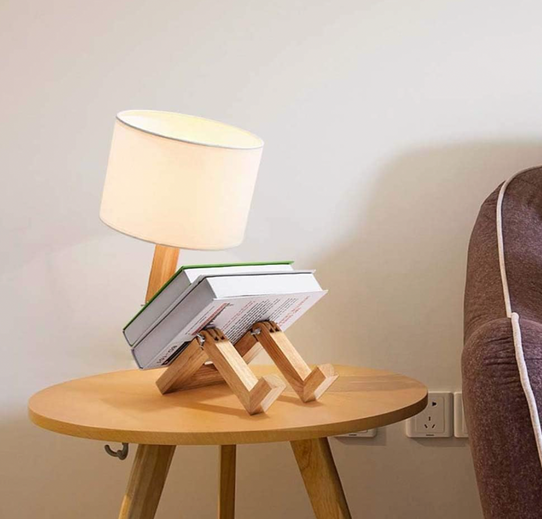 Houten Tafellamp met Opbergplank Wit E27 Verstelbare Leeslamp Scandinavisch Design Nachtkastje Bureau | Sansoti