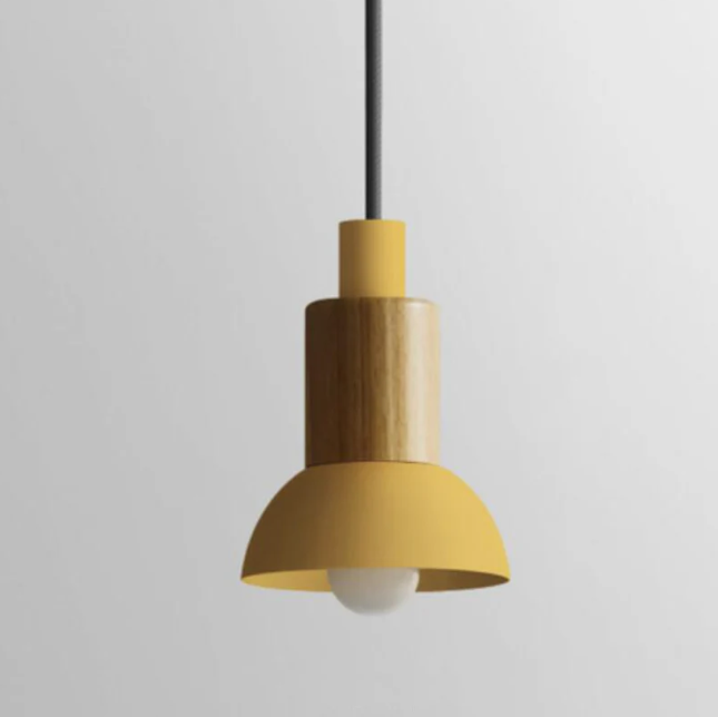 Scandinavische Houten Hanglamp met Gekleurd Metalen Accent - Minimalistische Verlichting voor Boven Eettafel en Woonkamer | Sansoti