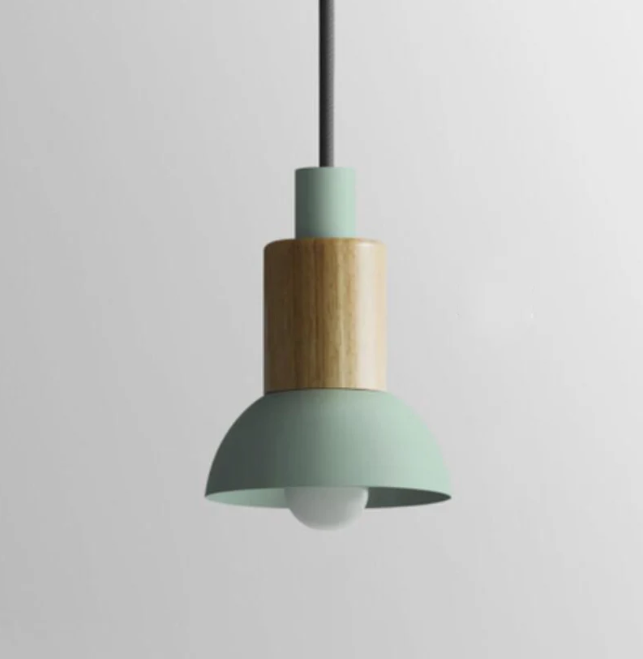 Scandinavische Houten Hanglamp met Gekleurd Metalen Accent - Minimalistische Verlichting voor Boven Eettafel en Woonkamer | Sansoti