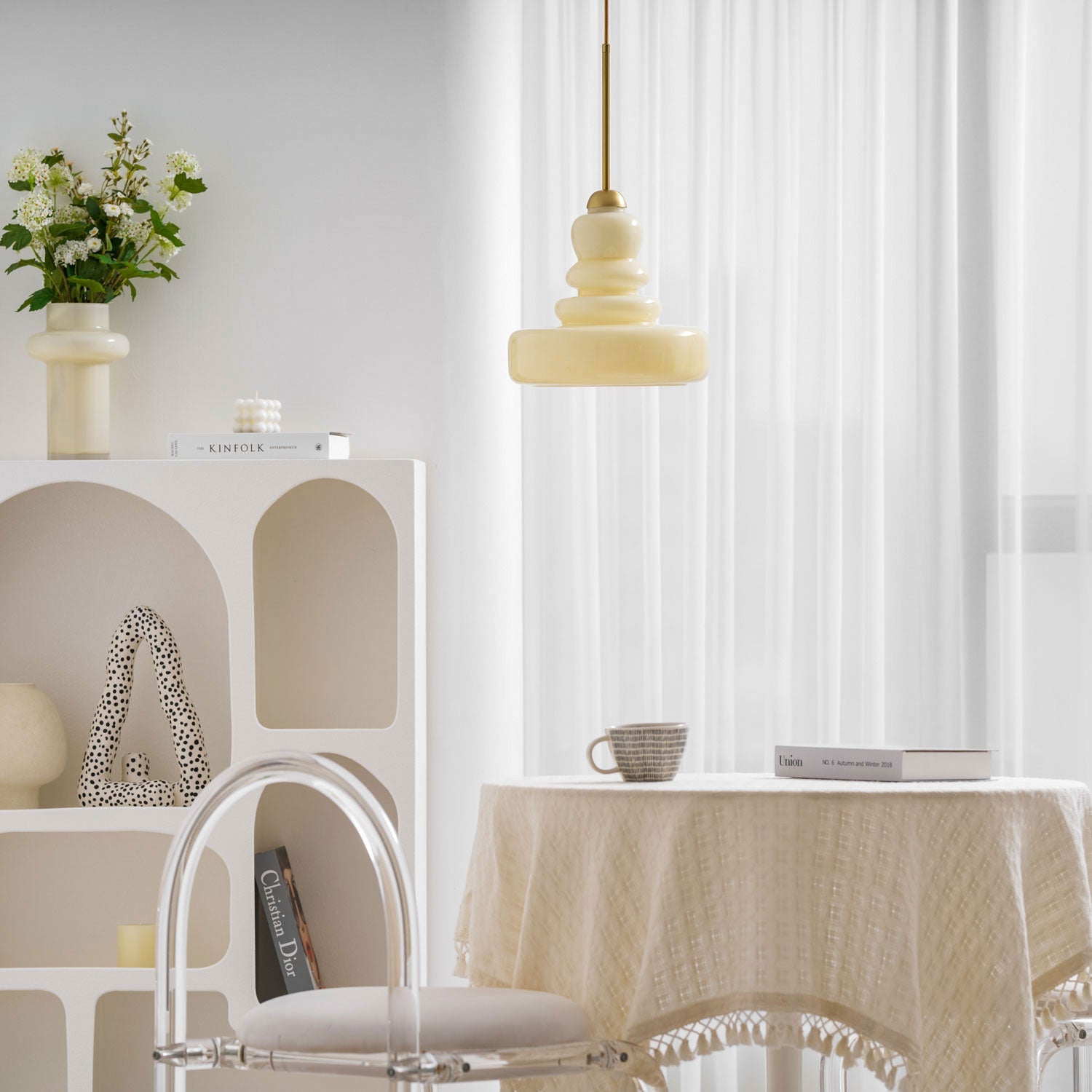 Glazen Hanglamp Industrieel Design Amber & Beige Schoolhouse E26/E27 Fitting Ø30cm voor Woonkamer Keuken Eetkamer | Sansoti
