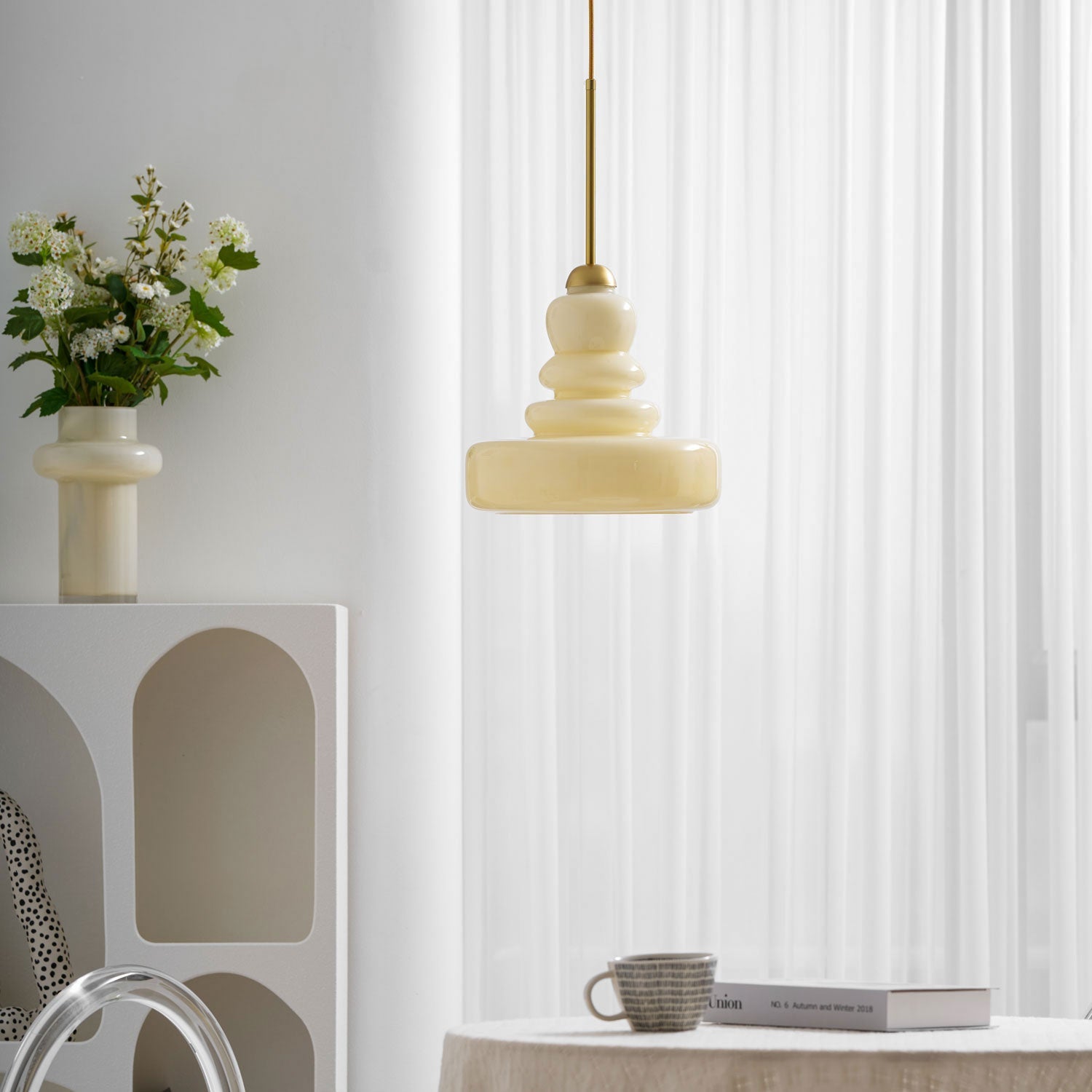 Glazen Hanglamp Industrieel Design Amber & Beige Schoolhouse E26/E27 Fitting Ø30cm voor Woonkamer Keuken Eetkamer | Sansoti