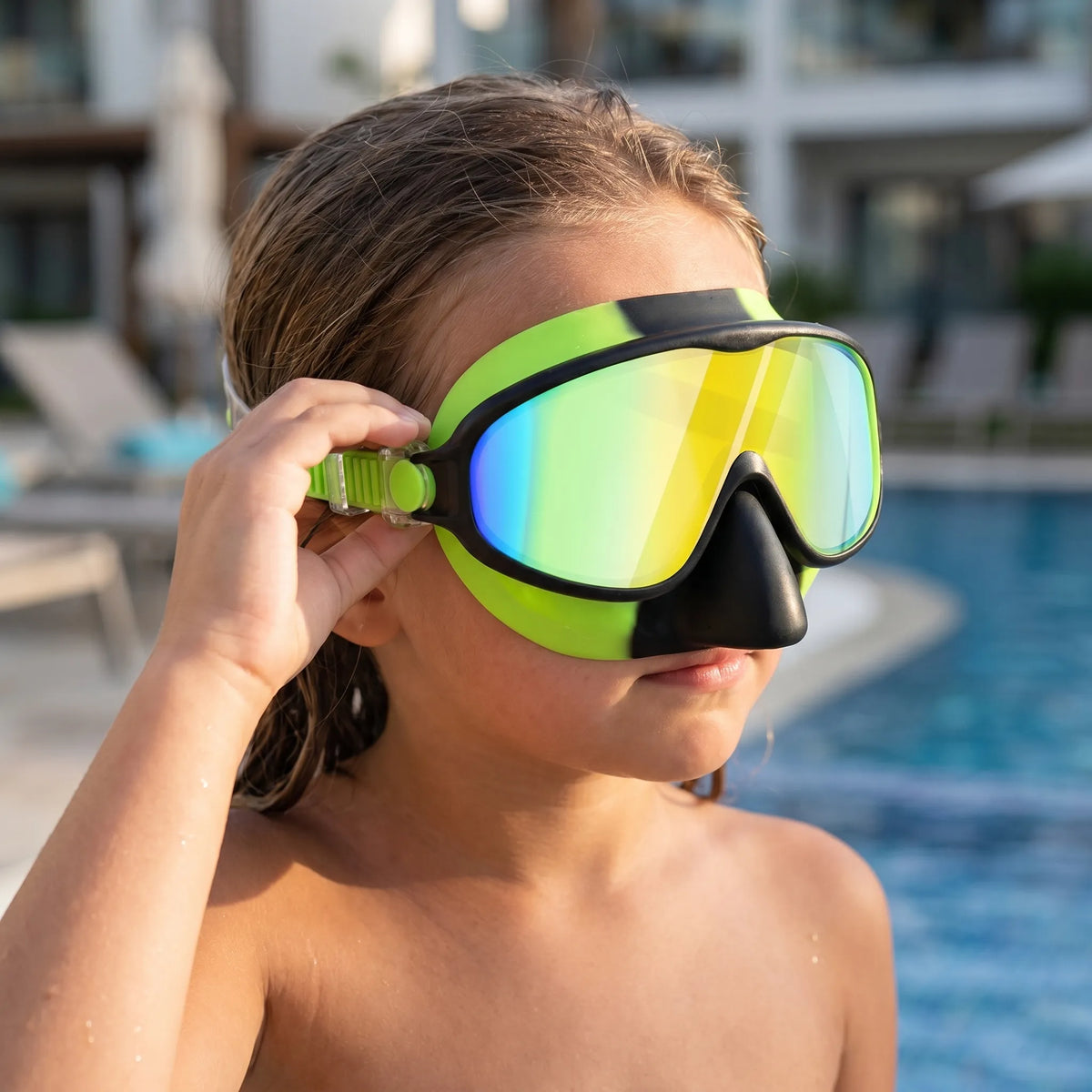 Duikbril voor Kinderen met Neusafdekking Zwembril Panoramisch Zicht Verstelbare Band Junior Zwemmasker | Sansoti