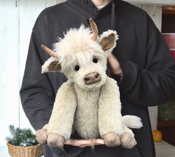Ręcznie wykonana przytulanka w kształcie krowy szkockiej, 25 cm, z kwiatami, dekoracja, pluszowa zabawka dla dzieci do pokoju niemowlęcego | Sansoti