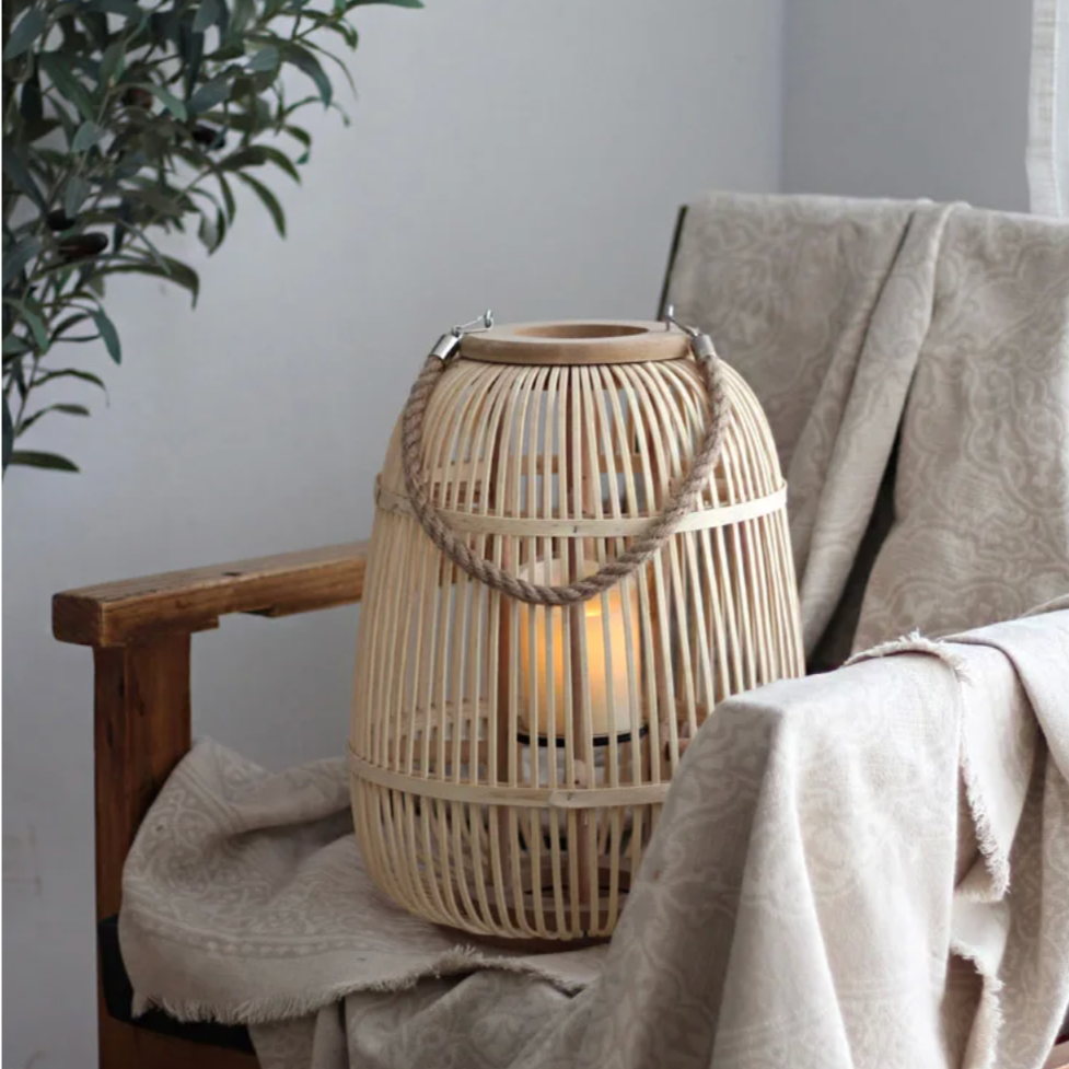 Rotan Lantaarn met Vlamloze Kaars Tuindecoratie LED Verlichting Tuin Balkon Terras Windlicht | Sansoti