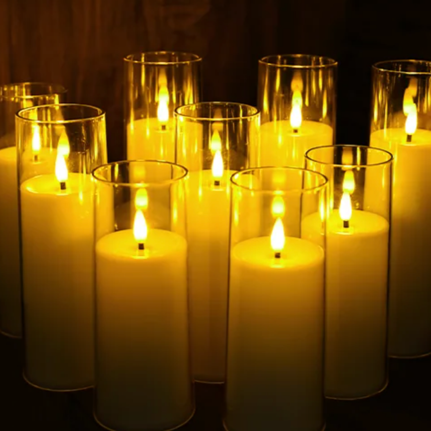 Vlamloze LED Kaarsenset 9 Stuks Acryl Flikkerlicht Sfeerverlichting Decoratie Timer Afstandsbediening | Sansoti