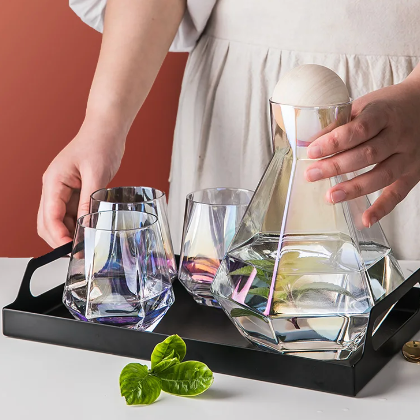 Diamantslijpsel Glazen Drinkwarenset 5-Delig met Karaf en 4 Glazen voor Water, Sap en Frisdrank | Sansoti