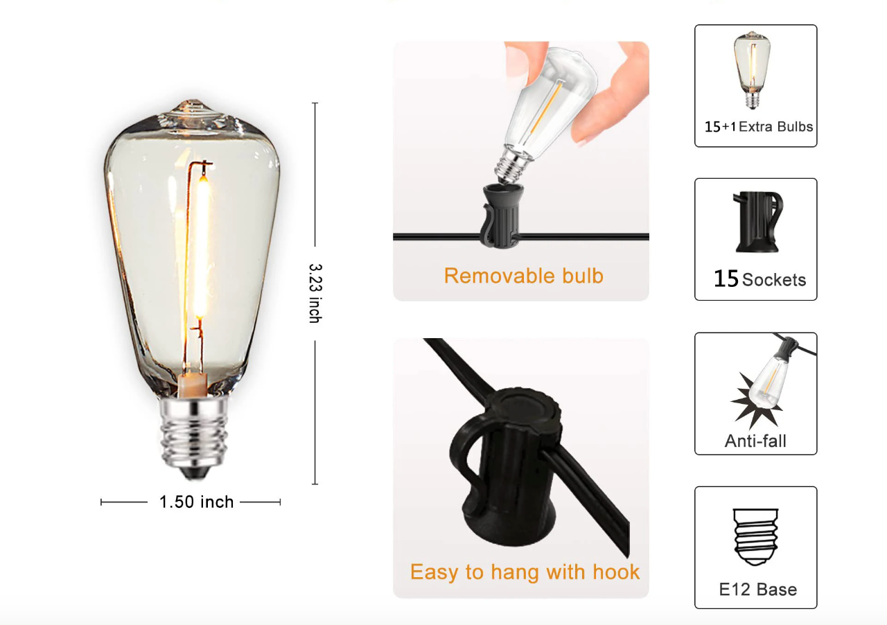 Sfeerlichtslinger voor Buiten Weerbestendig Snoer met Onbreekbare Gloeilampen Tuinverlichting Terrasverlichting IP44 Waterdicht 10 Meter Warm Wit Feestverlichting Sfeerverlichting | Sansoti