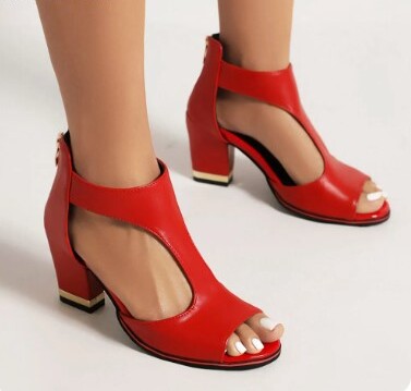 Dames Sandalen met Hak Kunstleer Zwart Roze Wit Rood Beige Brede Maten | Sansoti