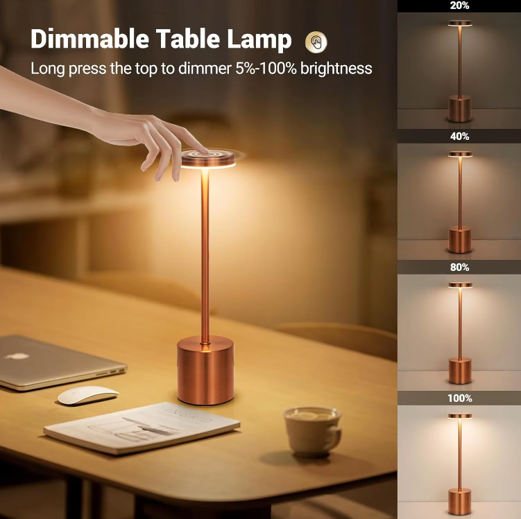 LED-Tischlampe Kabellos Wiederaufladbar mit Touch-Sensor – Dimmbare Design-Tischlampe