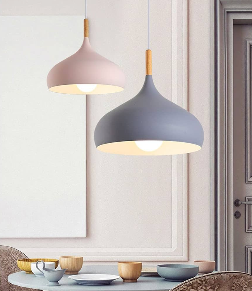 Suspension Scandinave Aluminium Bois Design E27 Couleurs 24cm | Restfield