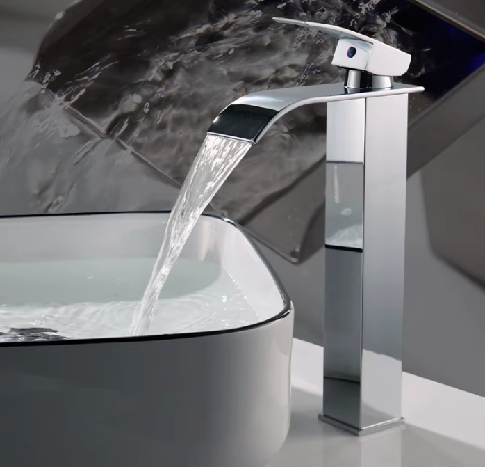 Robinet Cascade pour Lavabo Inox Eau Chaude Froide Mitigeur Noir Or Argent | Restfield