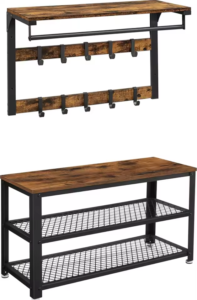 Garderoben-Set Industrial Garderobe mit Schuhbank Holz Metall | Restfield