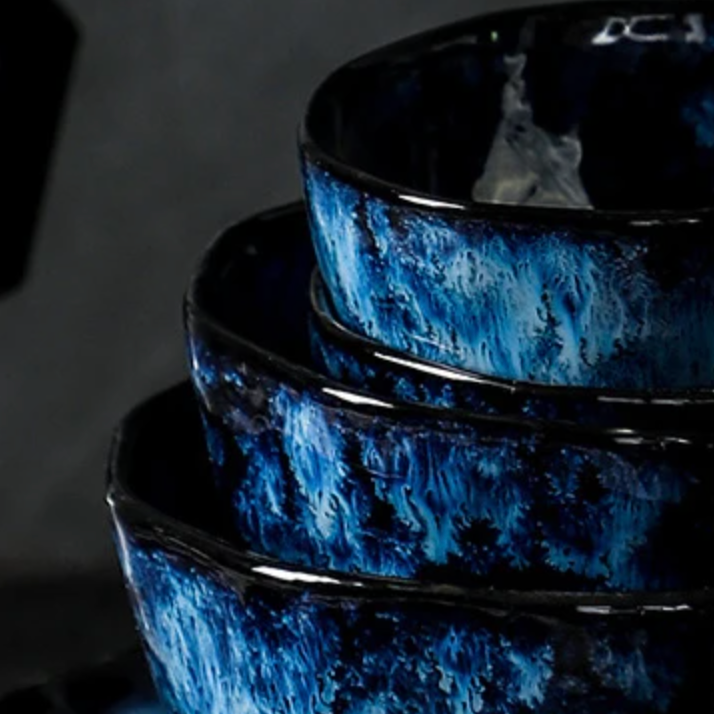 10-Delig Serviesgoed Set Melkwegstelsel Design Blauw Keramiek voor Dagelijks Gebruik en Feestdagen | Sansoti