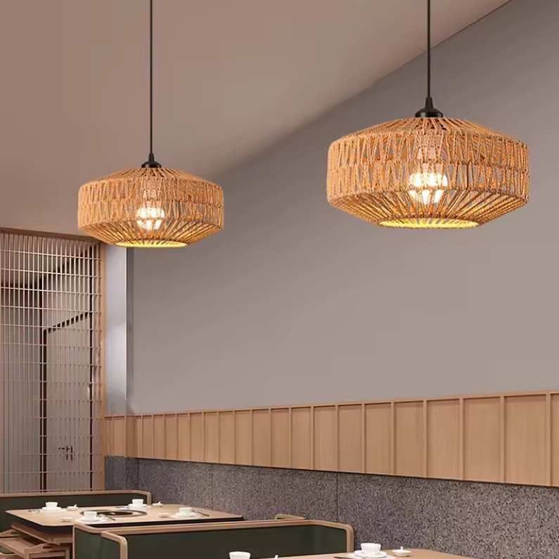 Suspension en rotin tressée à la main Lampe de plafond naturelle Marron E27 Salon | Restfield