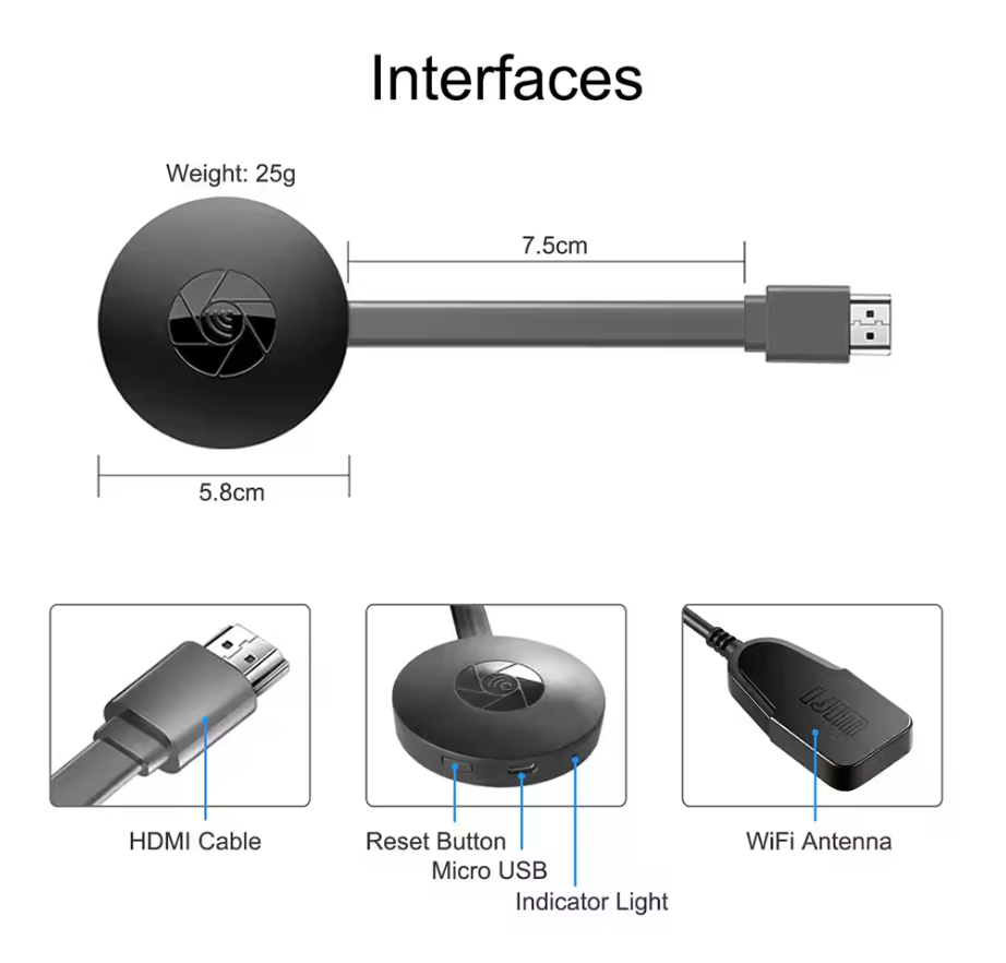 Draadloze Schermspiegeling Dongle Full-HD HDMI WiFi Adapter voor TV Telefoon Laptop Tablet Presentatie | Sansoti