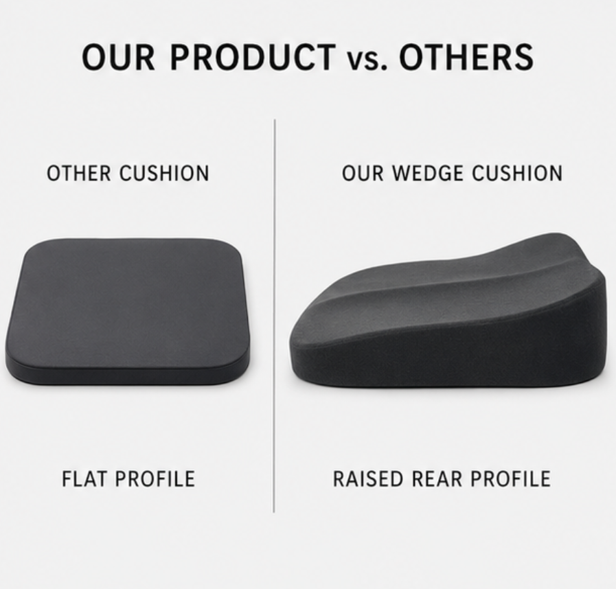 Ergonomisch Autokussen Wigvorm Memory Foam Zitverhoging Anti-Slip Ademend Comfort voor Lange Ritten Auto | Sansoti