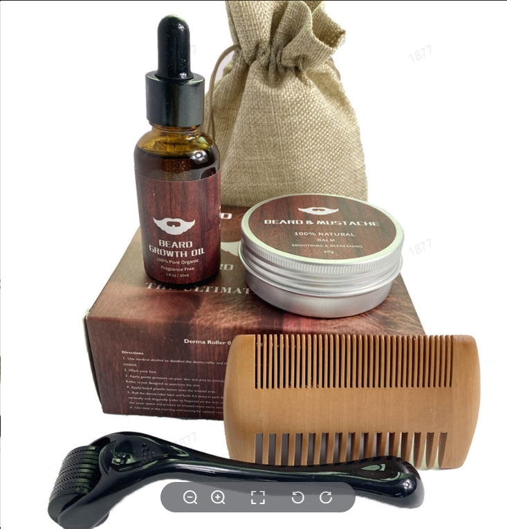 Bartpflege-Set mit Microneedling-Roller, Bartöl und Kamm für Bartwachstum, Pflege, Instandhaltung und Styling | Sansoti