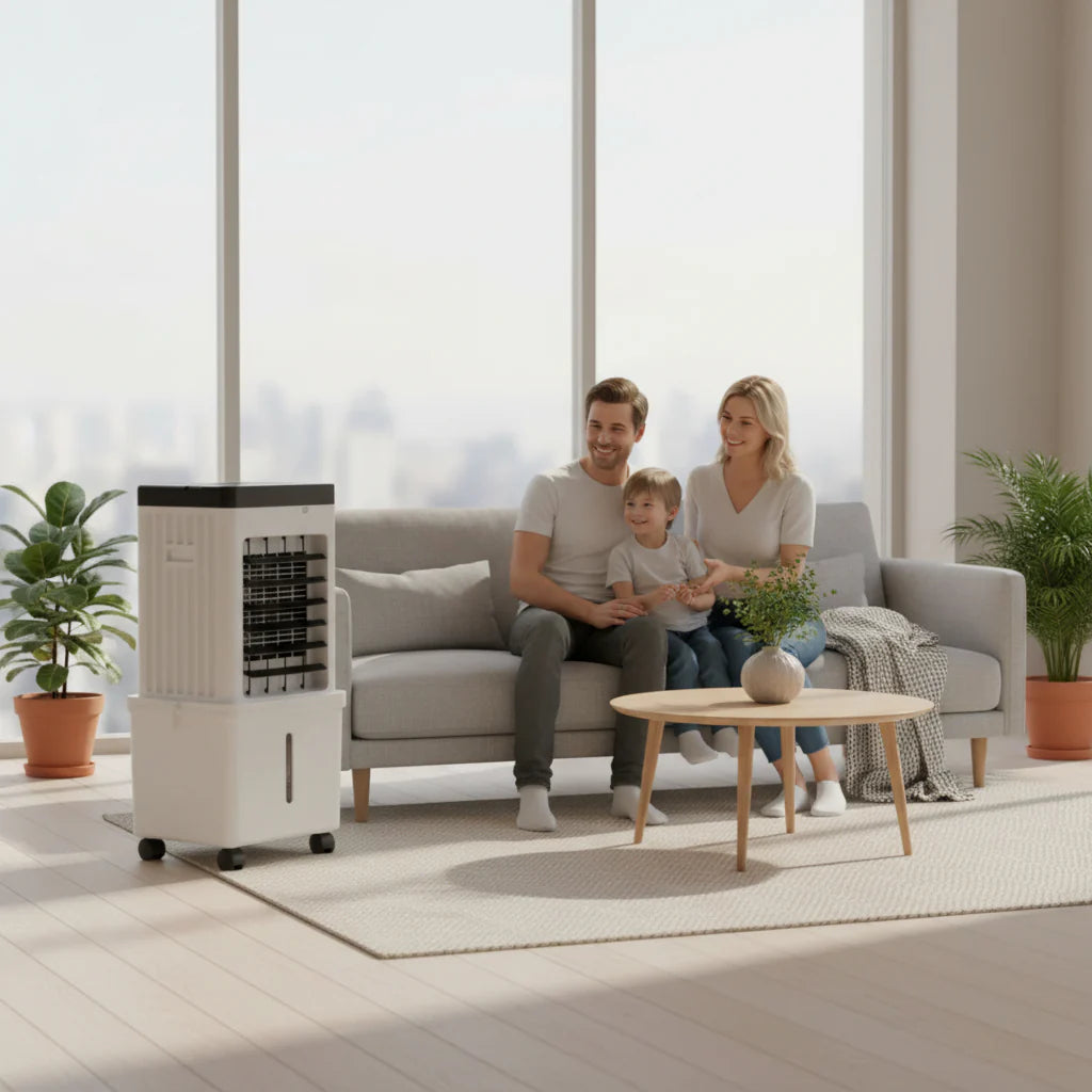 Luchtkoeler Mobiel 3-in-1 Zonder Afvoerslang Wit Slaapkamer Woonkamer Ventilator Luchtbevochtiger Luchtreiniger IJsblokjes Koeling | Sansoti