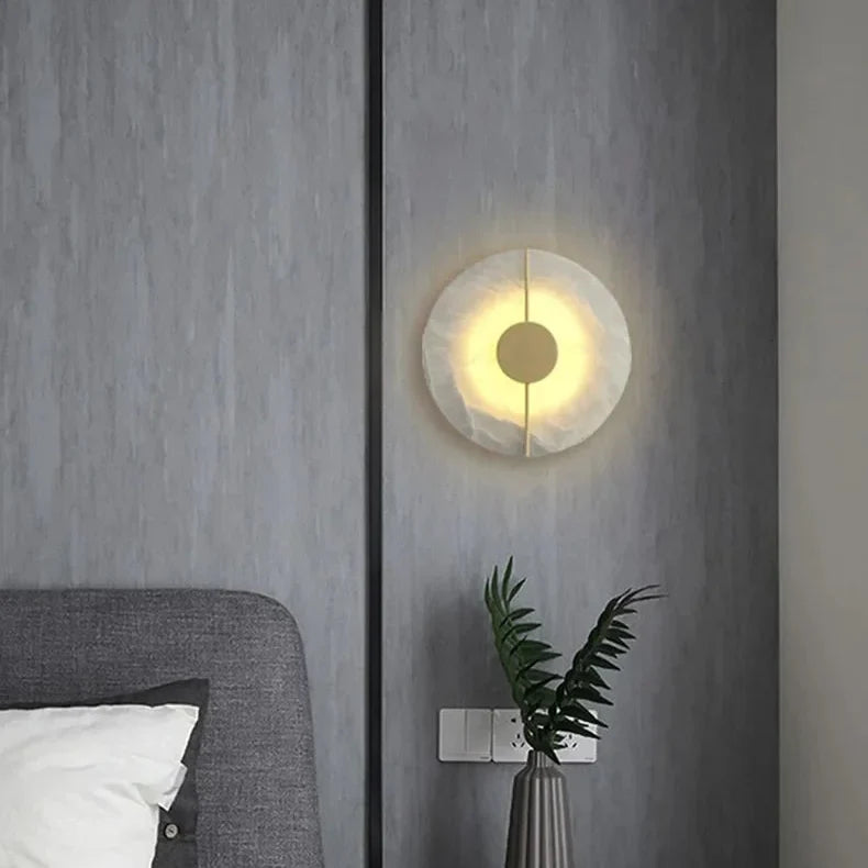 Ronde Wandlamp Natuursteen LED Warm Diffuus Licht Hal Slaapkamer Woonkamer Modern Design Koper Sfeervol | Sansoti
