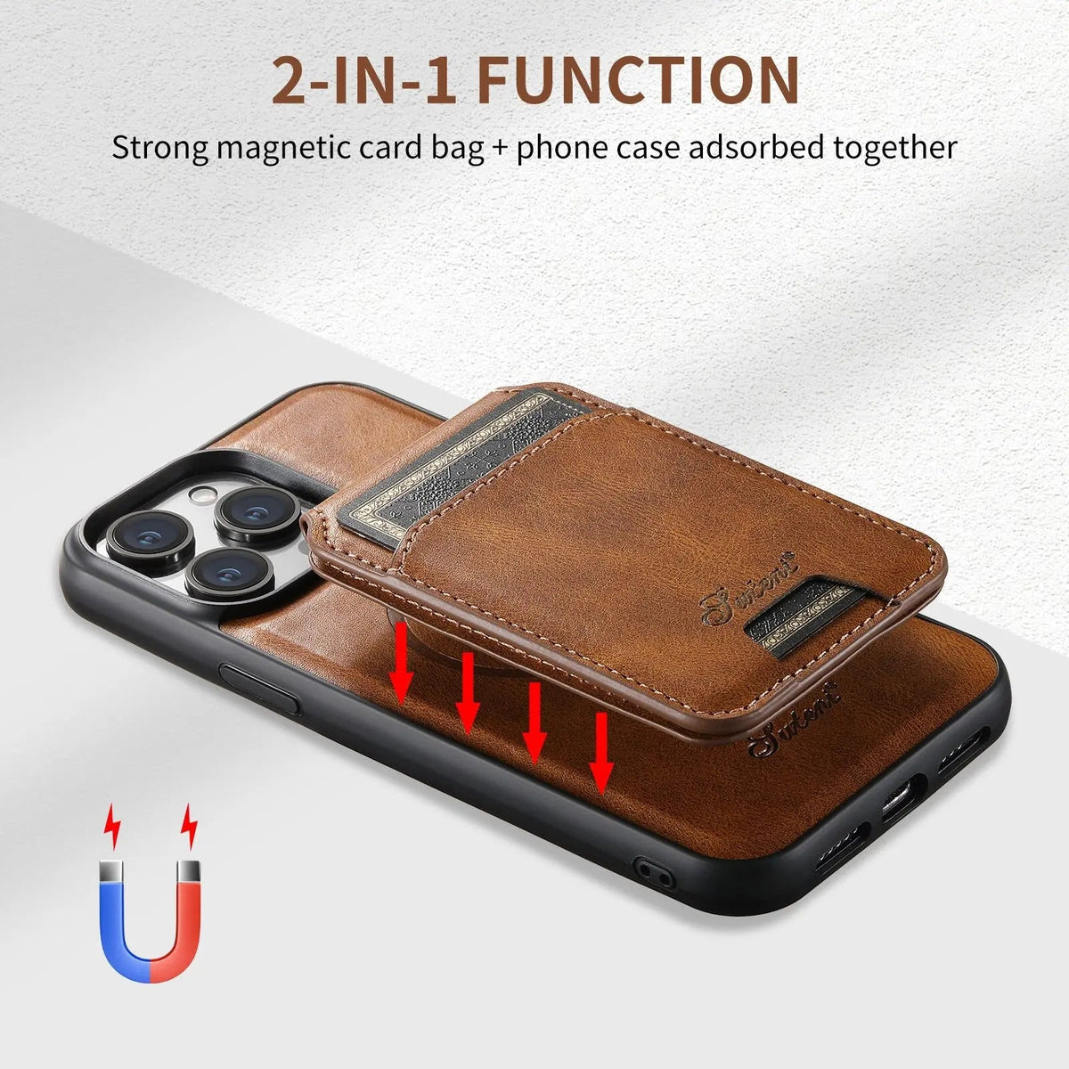 Leather Wallet Phone Case iPhone 15 Pro Max Black Brown Blue Red Khaki Cardholder Flip Case | Sansoti