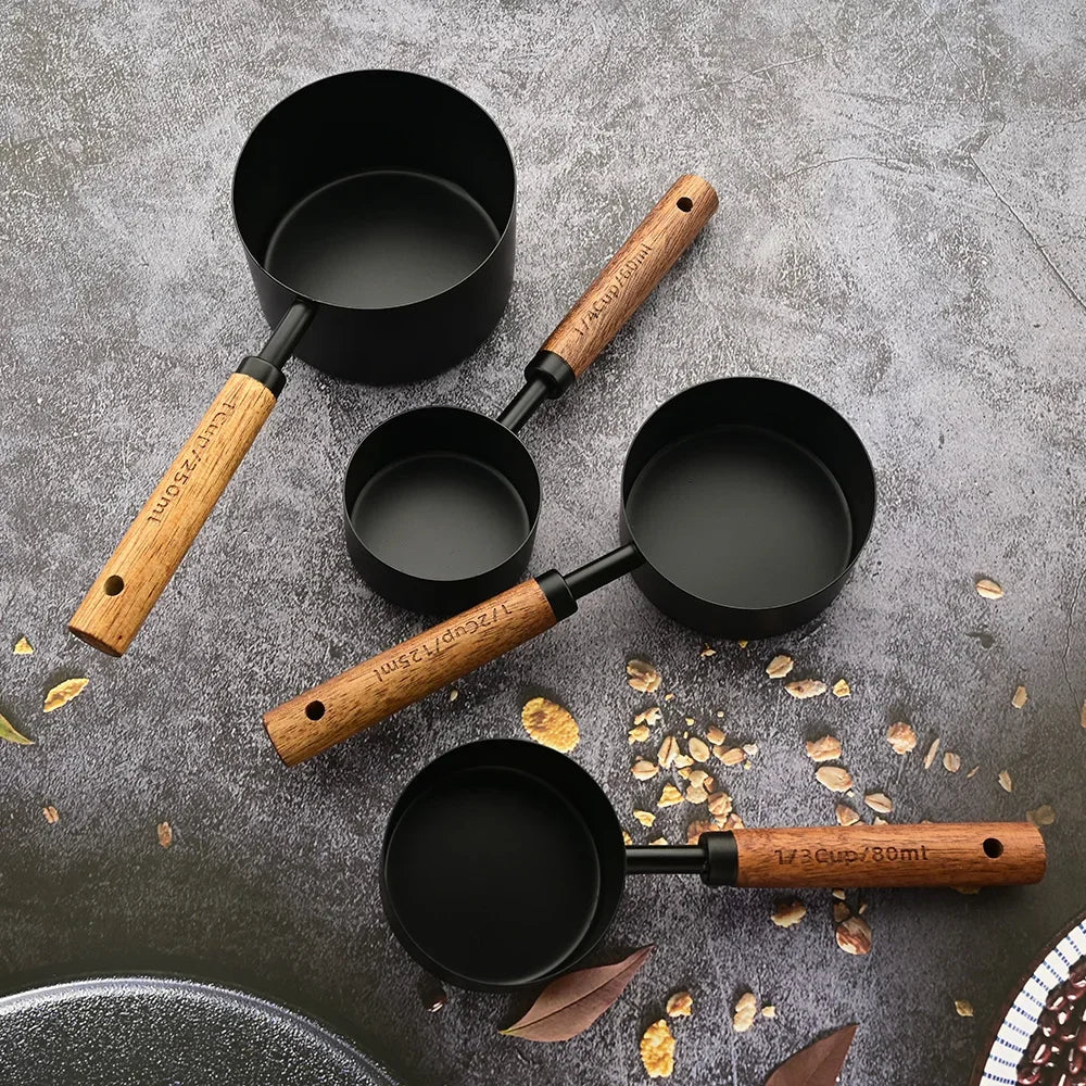 Rustiek Edelstalen Maatlepelset 8-Delig met Houten Handgrepen voor Keuken en Bakken | Sansoti
