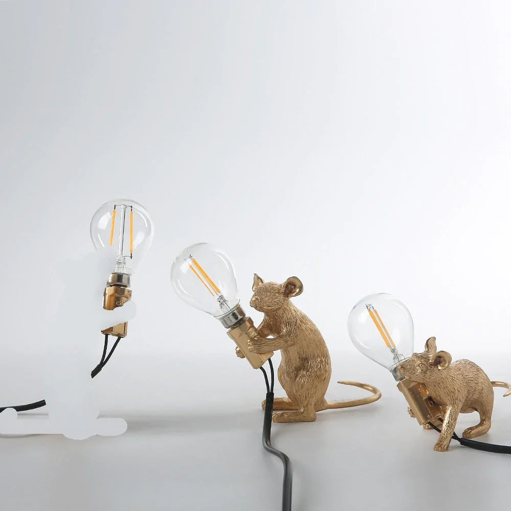 Decorative Mouse Lamp Resin LED Lighting Sitting or Lying White Gold Black Table and Nightstand Lamp for Living Room Bedroom Kids Room | Sansoti
