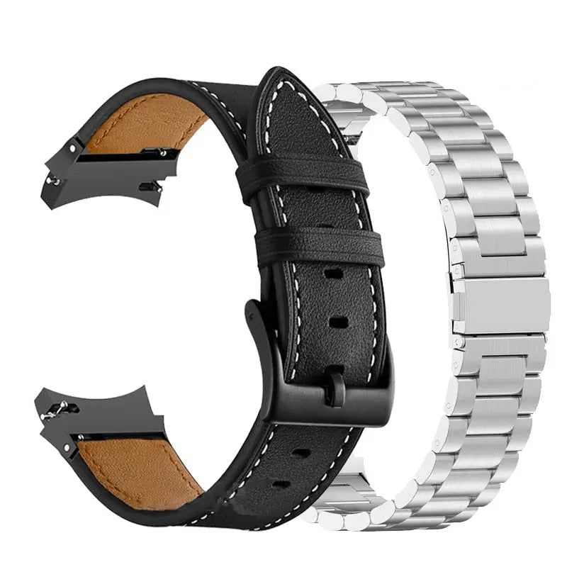 Premium Stainless Steel Leather Watch Band Galaxy Watch 5 40mm 44mm 45mm Pro Adjustable Replaceable Wristband | Sansoti