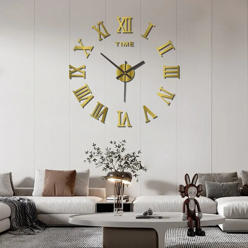 3D Wanduhr Acryl Römische Ziffern 40cm Silber Schwarz Gold DIY Selbstklebend Uhr Wohnzimmer Schlafzimmer Großformat Wanddekoration | Restfield