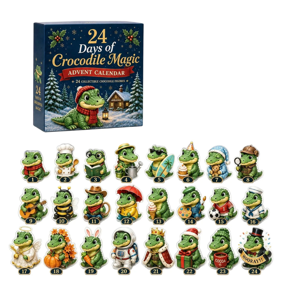 Krokodillenmagie Adventskalender 2026 24 Dagen Kerst Countdown Bureauversiering Kerstfeest Verrassingscadeaus