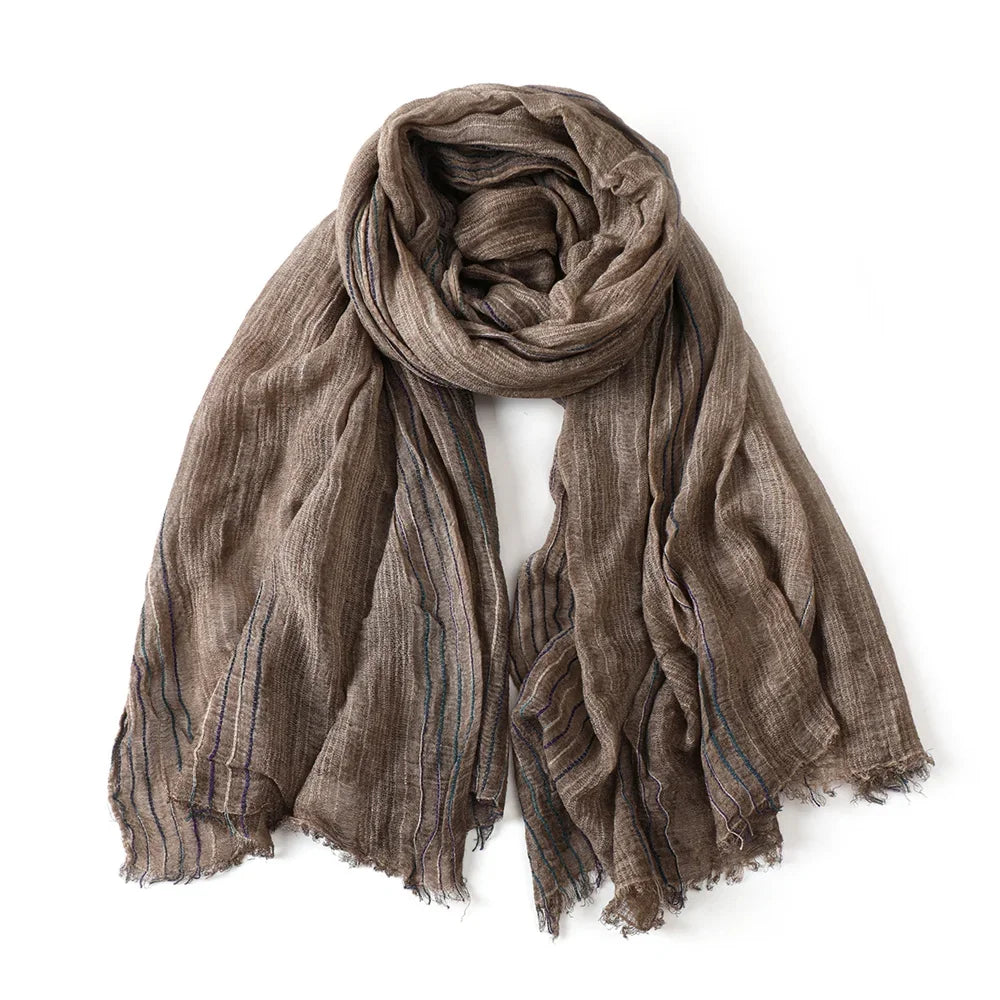 Gestreifter Baumwoll-Leinen-Schal für Herren mit Fransen, Herbst-Winter-Halstuch, Unisex, warmes, modisches Accessoire | Sansoti