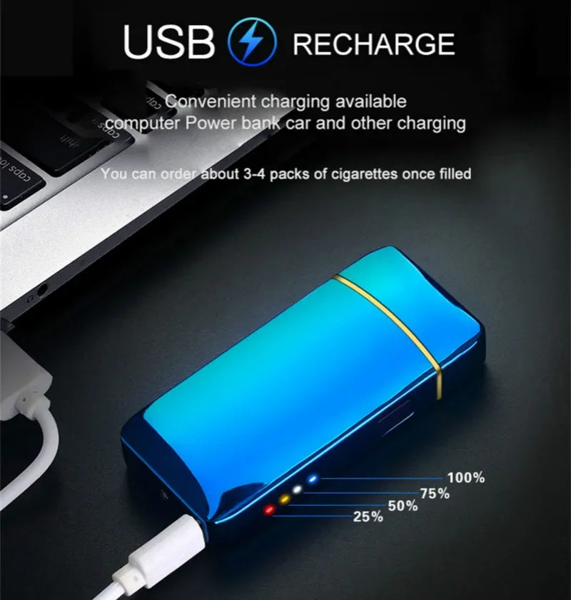 Elektronisches Plasma-Feuerzeug USB Wiederaufladbar Winddicht Metall Blau Für Kerzen Pfeife Mückenspiralen Doppelbogen Touchsensor LED Display | Restfield