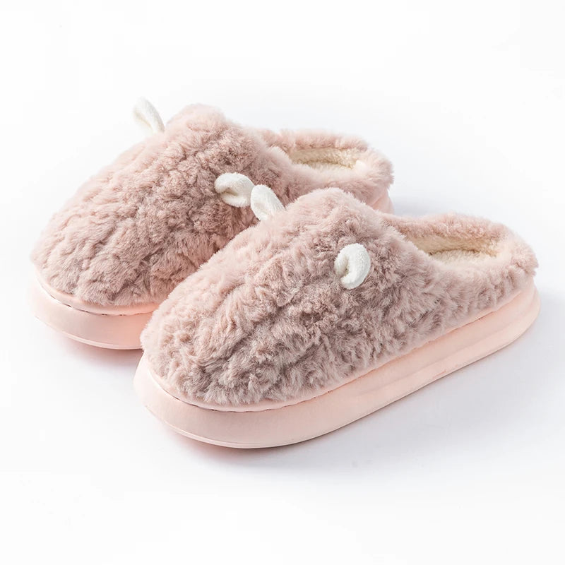 Plush Winter Slippers Closed Design Thickly Padded Non-Slip Warm Comfortable Indoor Women Men Unisex | Sansoti