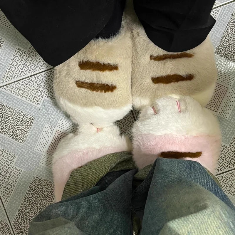 Pluche Instapslippers Kattendesign Antislip Warme Pantoffels Dames Huisschoenen Slides Comfortabel Binnenshuis | Sansoti