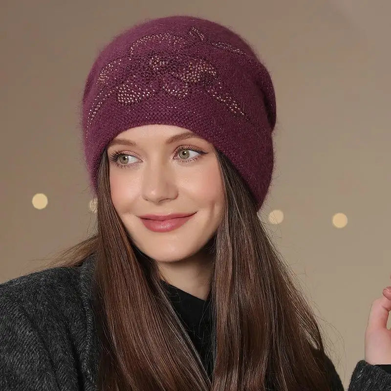 Gebreide Wintermuts Dames met Bloem Decoratie Warme Beanie Streetwear Casual Hoofdbedekking Winteraccessoire | Sansoti