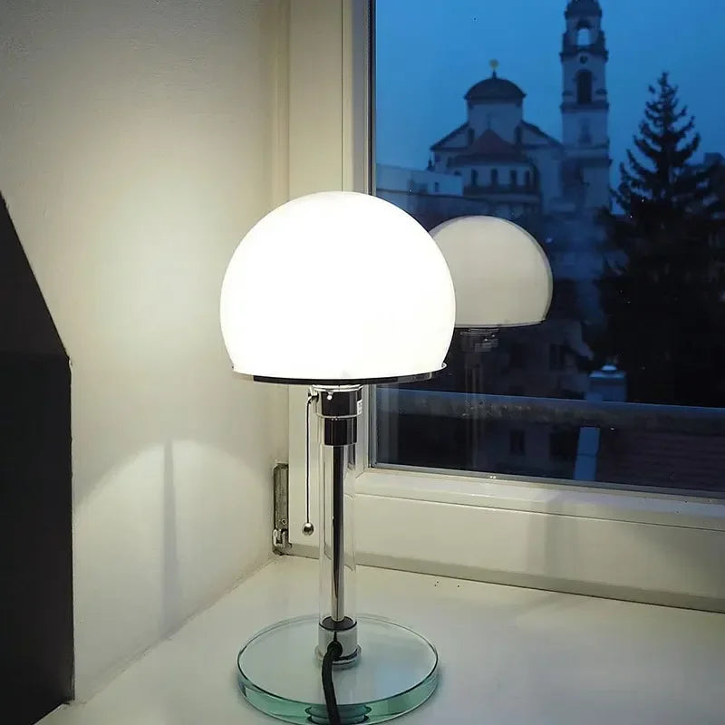 Tafellamp met Glazen Bol Chroom Voet Modern Design Bauhaus-geïnspireerd Sfeerverlichting Werkplek Slaapkamer | Sansoti