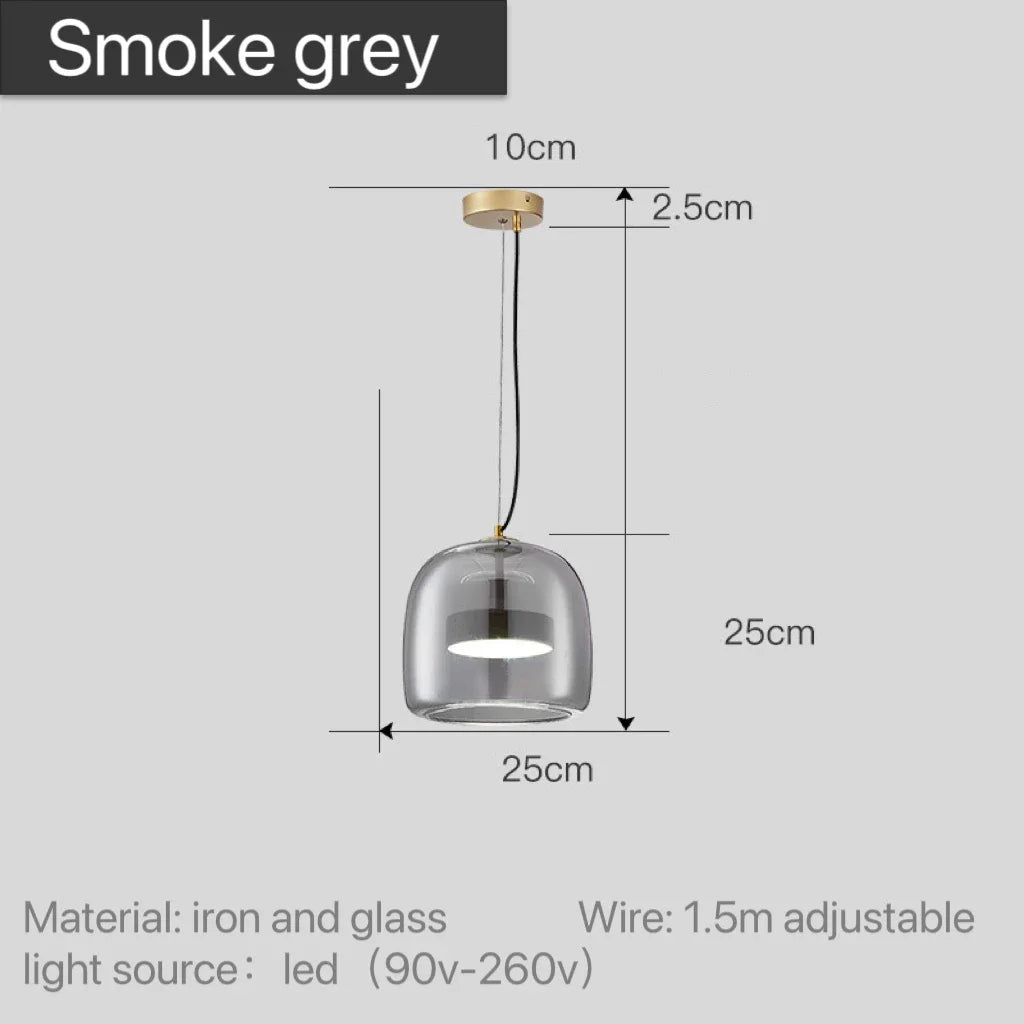Scandinavische Glazen Hanglamp – Warm Sfeerlicht met Amber, Helder of Grijs Glas – Ø 15, 25 of 35 cm – Moderne Verlichting voor Keuken, Eetkamer en Woonkamer | Sansoti