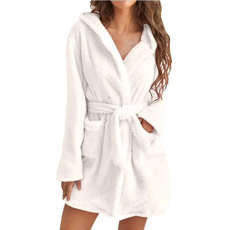 Katoenen Badjas met Capuchon Dames Absorberend Ochtendjas Lange Mouwen Relaxwear Zachte Thuiskleding Wellness | Sansoti