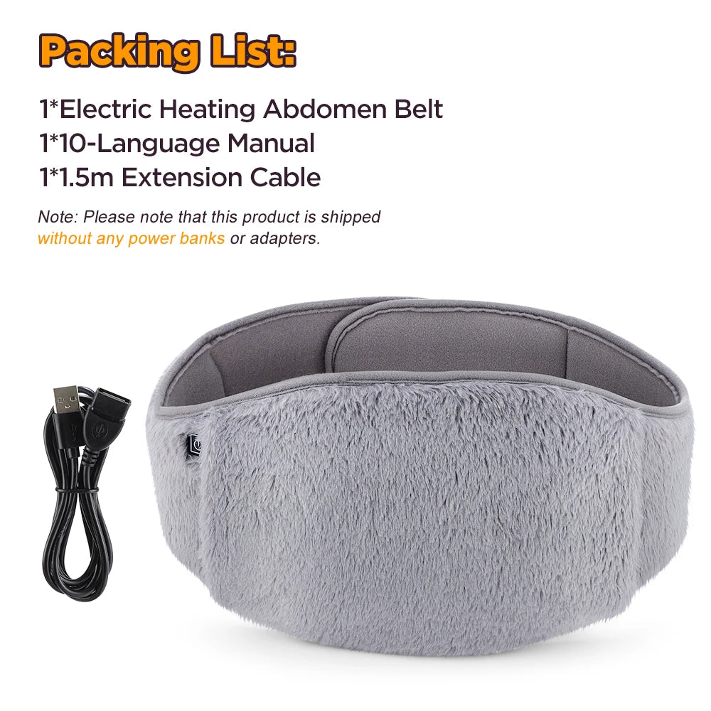 Heated Belly Belt USB Rechargeable with Hand Warmer Pocket Adjustable Soft Velvet 3 Temperature Settings | Sansoti