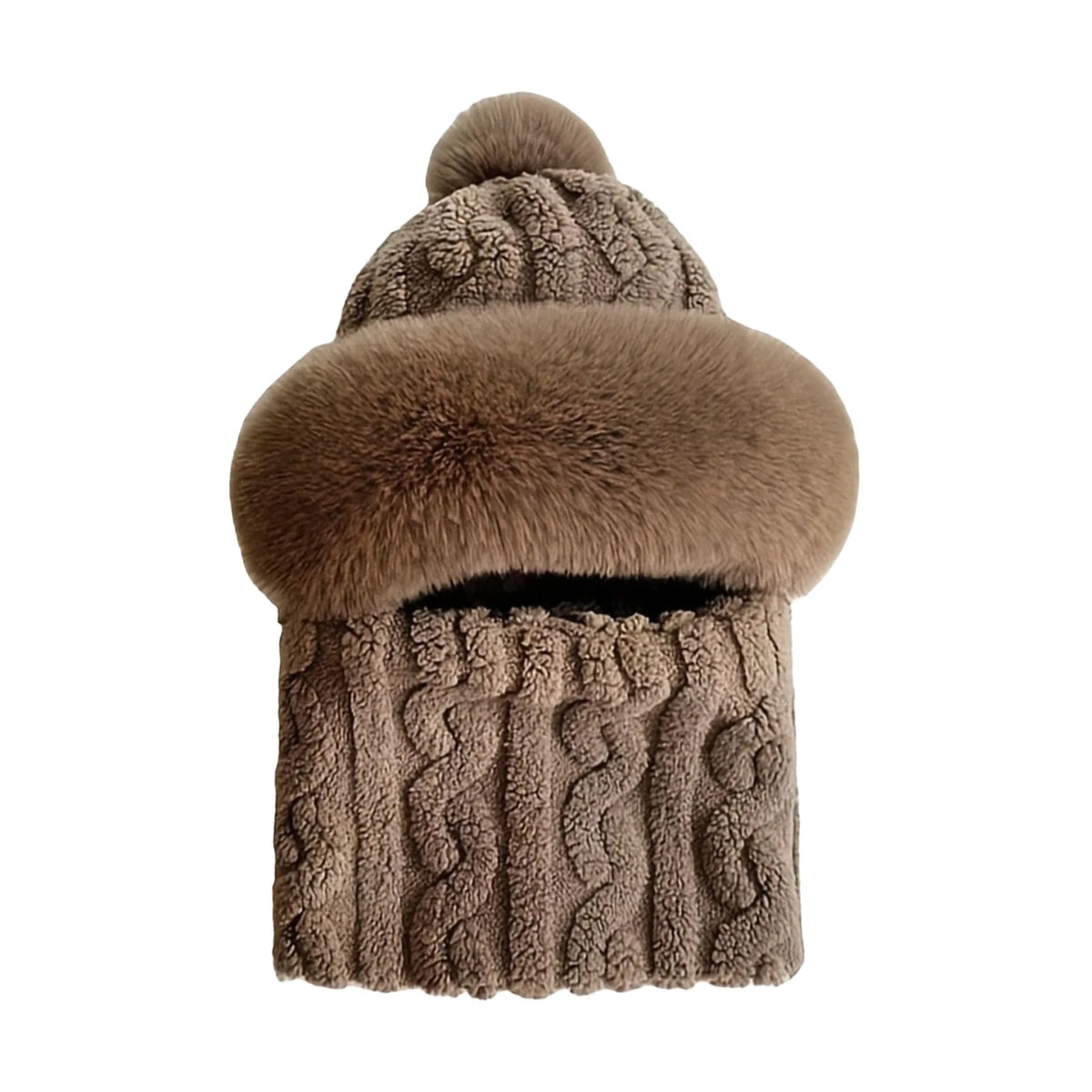 Fleece Balaclava with Pom-Pom Black Beige Khaki – Winter Hat Scarf Neck Warmer Hood Women Men Cycling | Sansoti