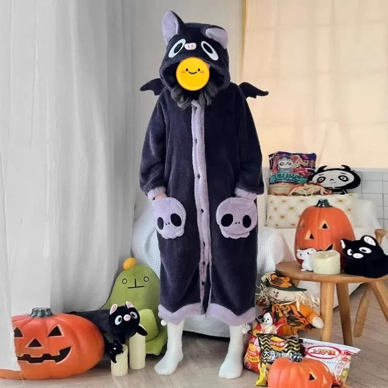 Grenouillère animale à capuche en flanelle chaude, tenue d'intérieur pour adultes, vêtement de détente doux pour se relaxer à la maison | Sansoti