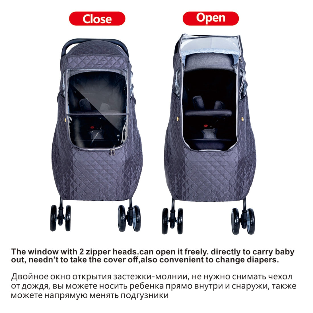 Windproof Stroller Cover with Transparent PVC Window Rain Cover Baby Weather Protection Buggy | Sansoti