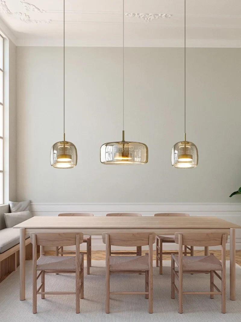 Scandinavische Glazen Hanglamp – Warm Sfeerlicht met Amber, Helder of Grijs Glas – Ø 15, 25 of 35 cm – Moderne Verlichting voor Keuken, Eetkamer en Woonkamer | Sansoti