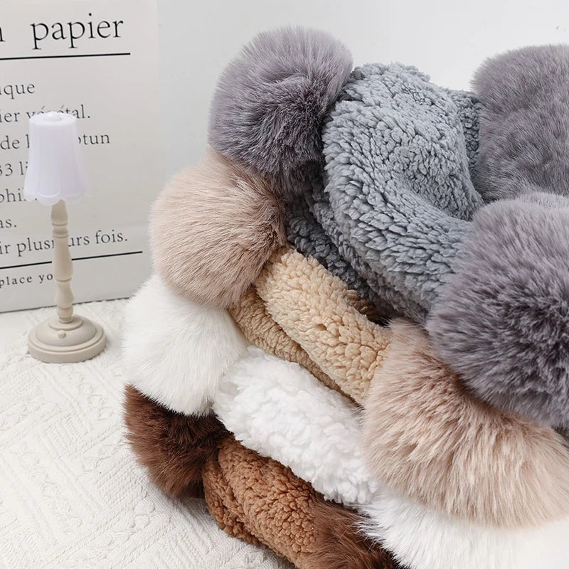 Plüsch Multifunktionale Mützen-Schal-Kombination Winterwarme gestrickte Kopfbedeckung für kaltes Wetter Outdoor-Accessoire | Sansoti