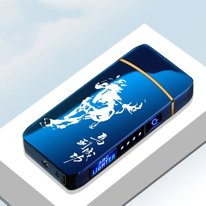 Elektronisches Plasma-Feuerzeug USB Wiederaufladbar Winddicht Metall Blau Für Kerzen Pfeife Mückenspiralen Doppelbogen Touchsensor LED Display | Restfield