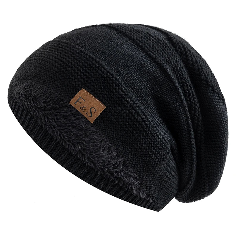 Knitted Slouchy Beanie Winter Hat Lined with Fleece Unisex Casual Streetwear Adults Head Circumference 56-60cm | Sansoti